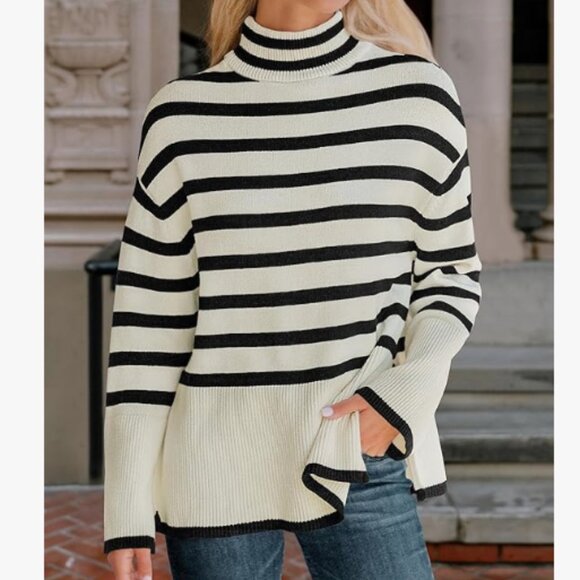 Women's Loose Fit Turtleneck Striped Sweater, Size Small NWT - Picture 1 of 10